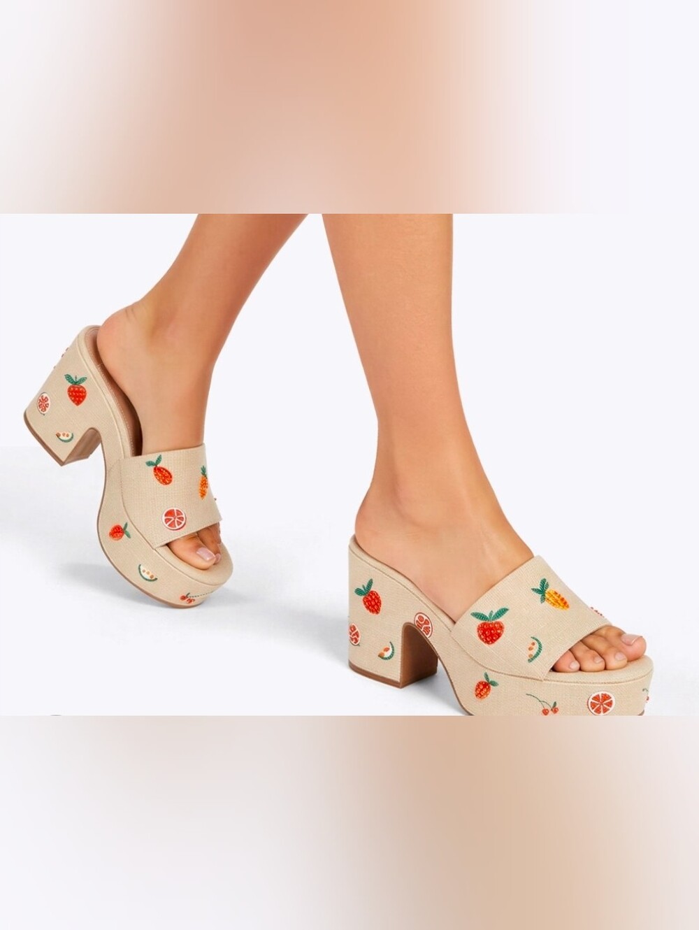 Trippy Fruir Embroidered Platform Mules - Women's Slip-ons
